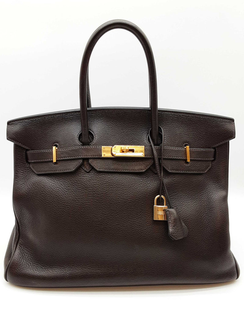 Hermes Birkin 35 Ebene Brown Clemence Gold Hardware Handbag Do0825sxzxde