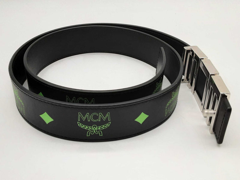 Mcm Claus Black Green Smooth Viestos Leather Belt 36 In Do1224crde