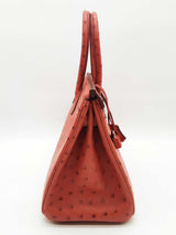 Hermes Birkin 30cm Brique Red Ostrich Palladium Hardware Handbag Do0626lrxzxde
