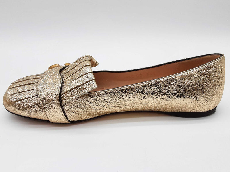 Gucci 453373 Gg Gold Metallic Marmont Flats Size Eu 36.5 Do0925lcrde