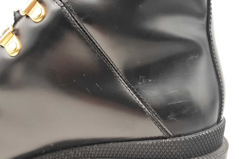 Gucci Sylvie Web Accent Black Patent Leather Combat Boots Size 38.5 Eb0825lxzsa