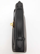 Hermes Kelly Pochette Noir Black Swift Leather Gold Hardware Clutch Do726lixzxde