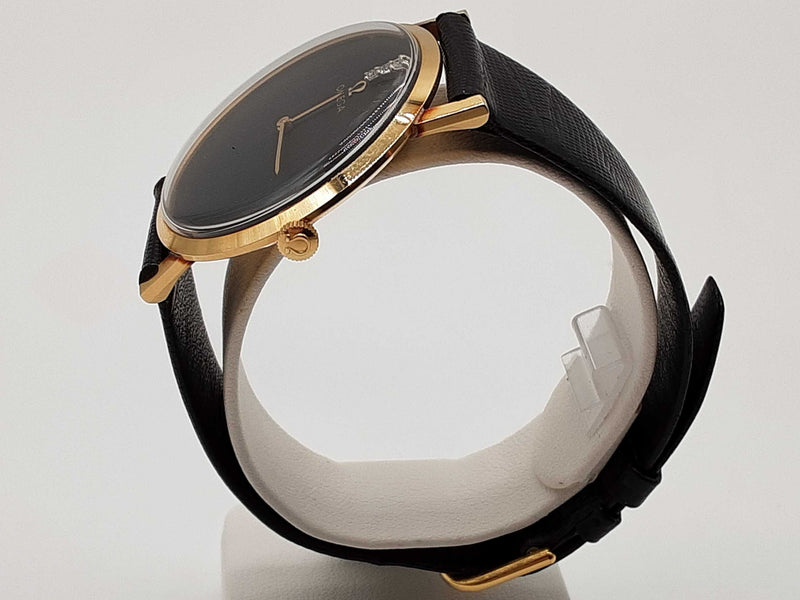 Omega 33mm Black Dial Lizard Band 14k Yellow Gold Winding Watch Do0525lxzxde