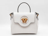 Versace La Medusa Small Top-handle Bag In White Leather Fw0626wrxdu