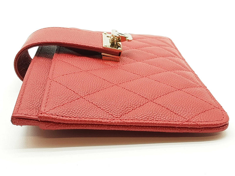 Chanel Red Quilted Cavier Leather Wallet Do0325erxde