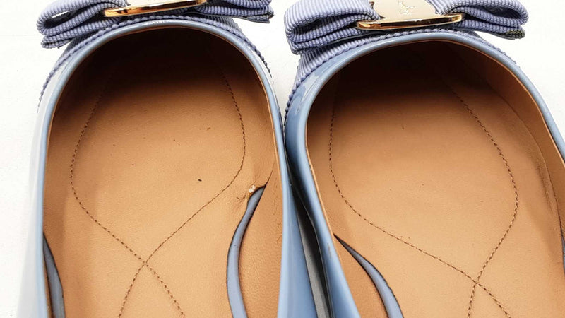 Salvatore Ferragamo Varina Blue Patent Leather Ballet Flats Size 5 Eb1125lxzdu