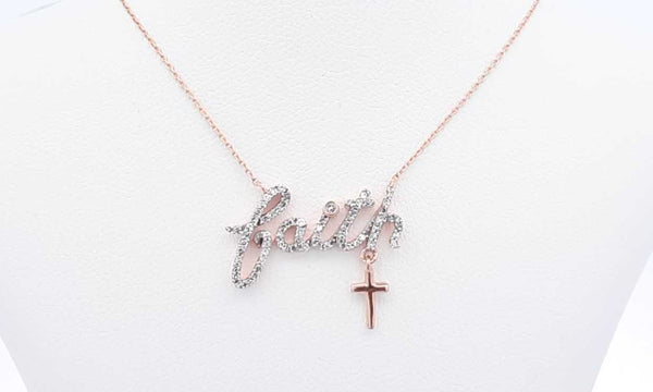 10k Rose Gold Diamond Faith Necklace 14.75 Inch, 1.8 Grams Eb0524lxrdu