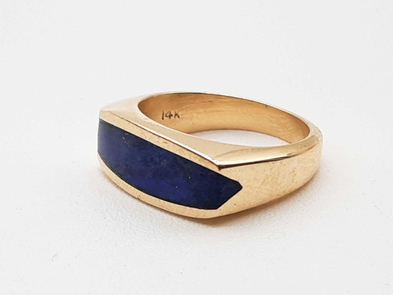 14k Yellow Gold 4.4g Lapis Lazuli Inlay Ring Size 3.25 Do0125oxzde