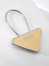 Prada Triangle Emblem Logo Key Holder Bag Charm In Beige Enamel Fw0926oxdu