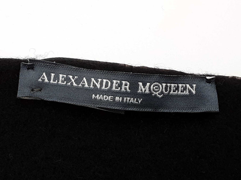 Alexander Mcqueen Brown Black Fur Printed Silk Black Wool Scarf Do1025lxzde