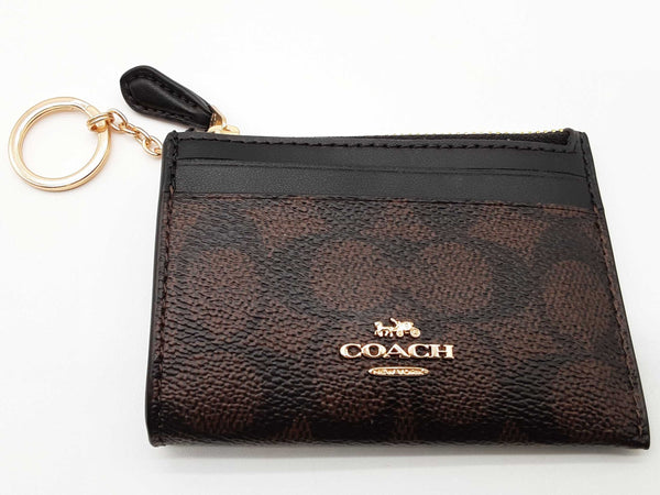 Coach Mini Skinny Brown Signature Coated Canvas Id Case Do0325orde