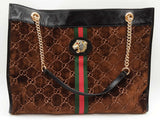 Gucci 537219 Rajah Brown Gg Velvet Web Large Tote Bag Do0425ixzde