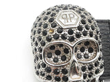 Philipp Plein Black Rhinestones Skull Head Black Leather Belt Do0426lxzde