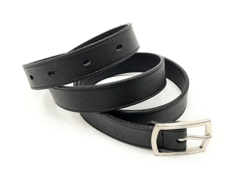 Saint Laurent Black Belt With Silver Tone Buckle Fw0724rxdu