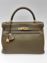 Hermes Kelly 32cm Olive Green Togo Gold Hardware Crossbody Bag Do0724cexzde