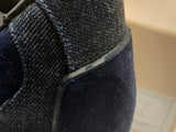 Burberry Denim & Navy Blue Sude Peep Toe Lace Up Heel Booties Size 36 Eb325lxzsa