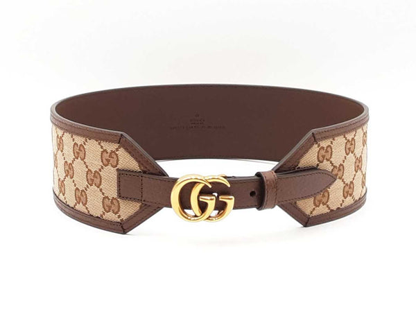 Gucci Marmont Gg Supreme Logo Canvas & Leather Brown Belt Size 75|30 Fw0725oxzdu