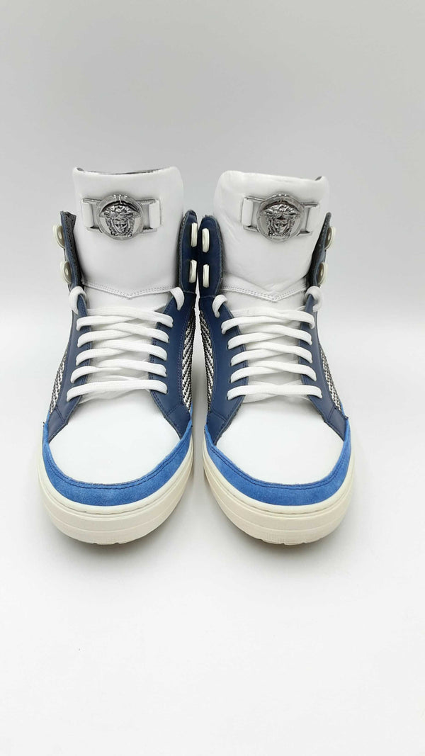 Versace Studded Blue & White Color Block High Top Sneakers Size 40 Fw1024irdu