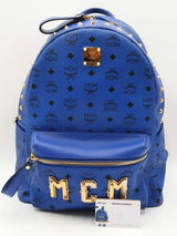 Mcm Stark Visetos Studded Blue Leather Backpack Sd0426orzdu