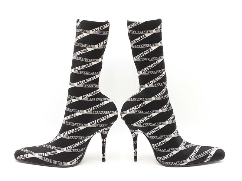 Balenciaga Losange Knife Boots In Black Logo Spandex Size Eu 38.5 Fw0925lzxdu