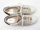 Michael Kors Poppy Sneakers In Vanilla Logo Coated Canvas Size 9.5 Fw0226wrdu