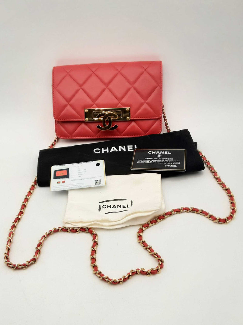 Chanel Red Quilted Lambskin Golden Class Wallet On Chain Eb0125ixzsa