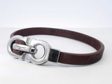 Salvatore Ferragamo Double Gancini Silver-tone & Leather Bracelet 7.5 Inch Fw0926ezdu