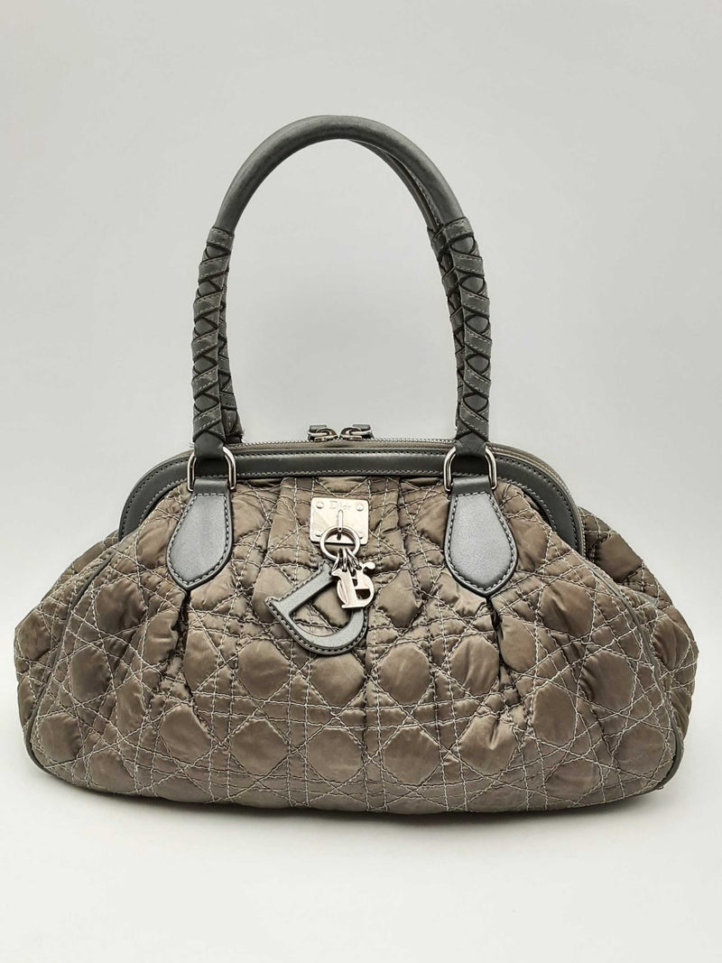 Christian Dior Cannage Quilted Gray Top Handle Satchel Bag Fw1224orxsa