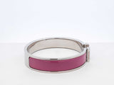 Hermès Clic H Silver-tone & Rose Azalee Enamel Bangle Bracelet 7 Inch Fw0626lxzdu