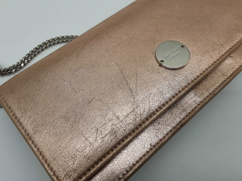 Jimmy Choo Fie Pink Rose Gold Metallic Leather Shoulder Bag Clutch Do0925crde