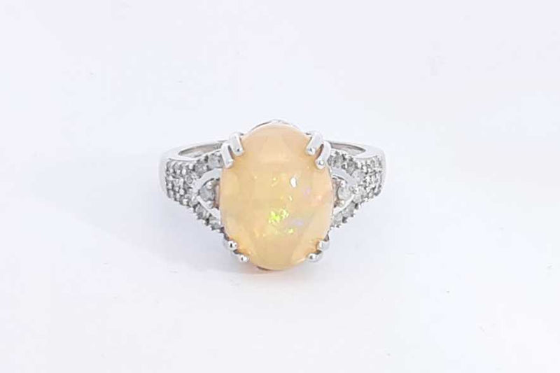 Opal Ring With Diamonds In 10k White Gold 4 Grams Size 7.5 Eb0724llxsa