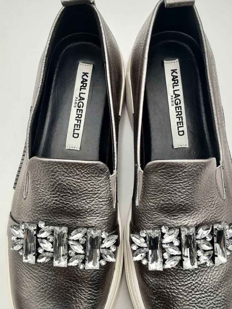 Karl Lagerfeld Lamirra Silver Metallic Platform Sneakers Size 40 Eb0523lrzsa