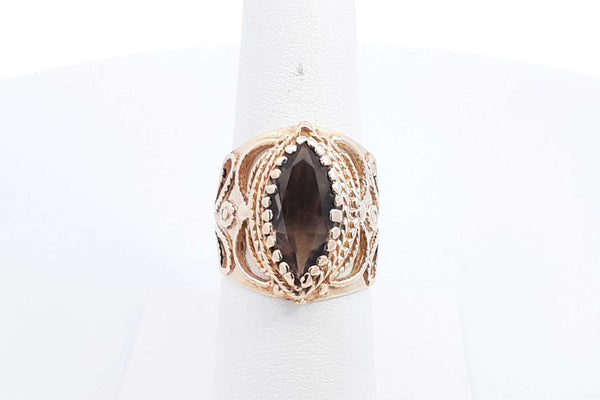 14k Yellow Gold Marquis Brown Gemstone Ring 10.1 Grams Size 7 Eb1124wxzsa