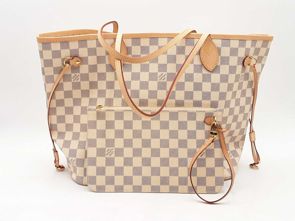 Louis Vuitton Neverfull Mm Damier Azur Handbag With Pochette Aa0625czxsa