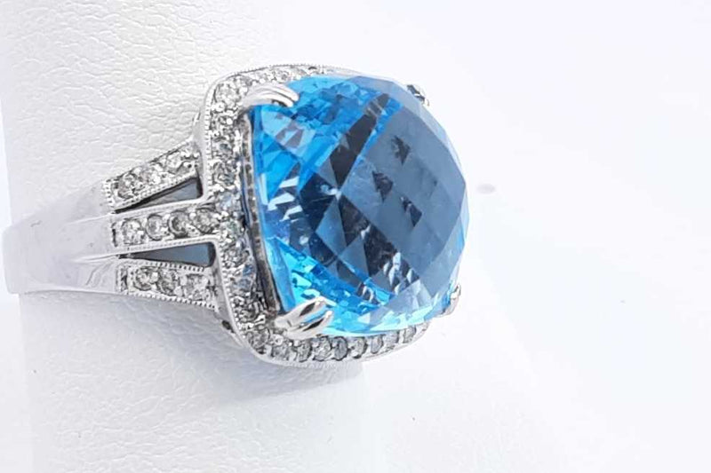 Blue Gemstone & Diamond Ring In 14k White Gold 2 Grams Size 8.75 Eb0724lxzsa