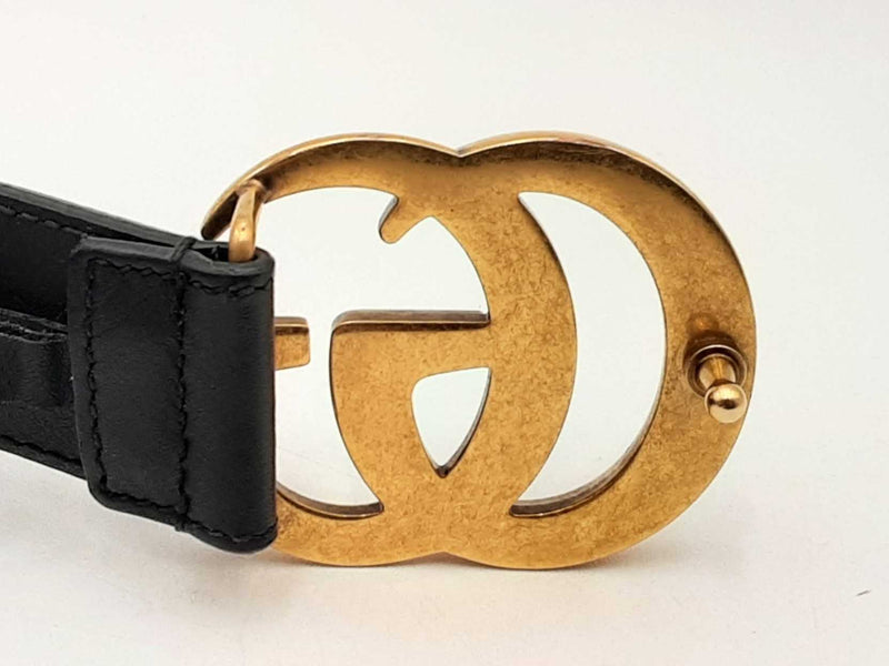 Gucci Marmont Thin Black Leather Belt & Gold-tone Double G Buckle Fw1124lxzsa