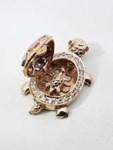 Mama And Baby Turtle Locket Pendant In 14k Tri-color Gold 6.9 Grams Fw0726wsxdu