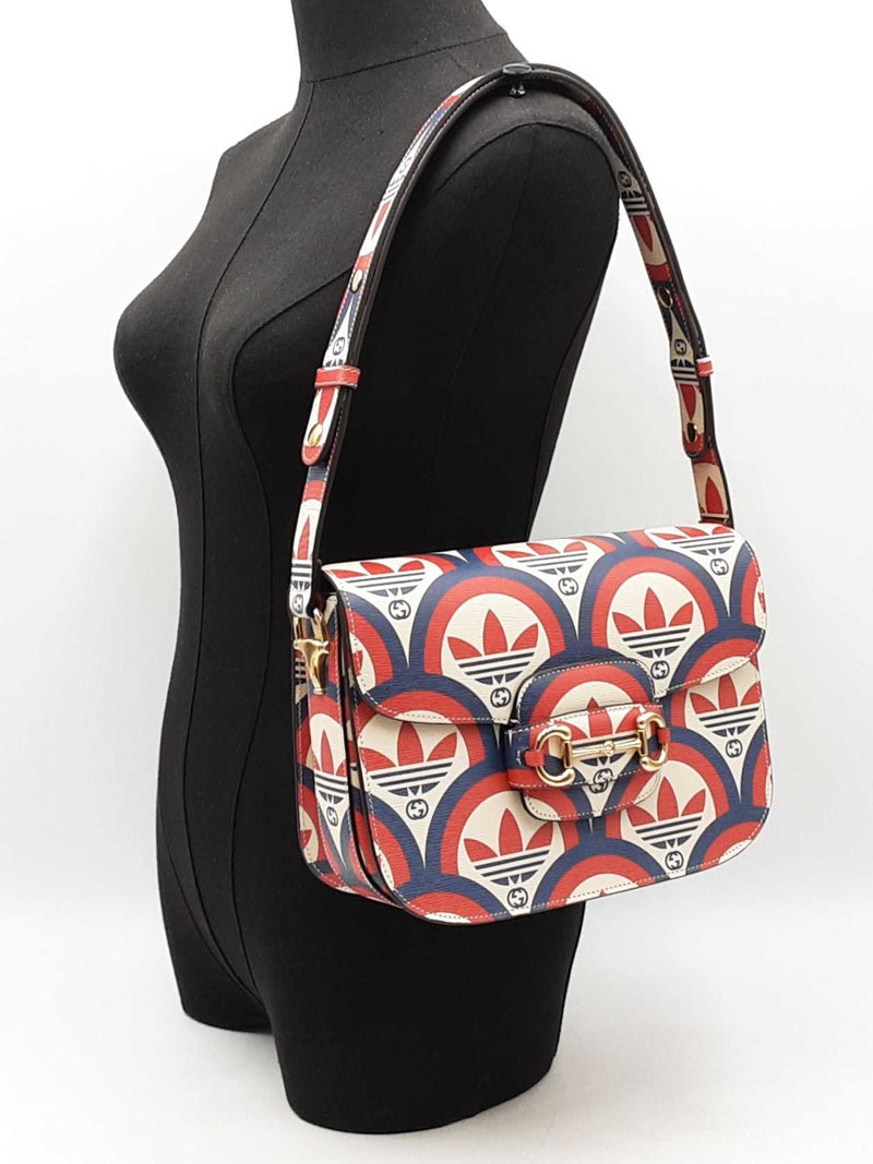 Gucci X Adidas Horsebit 1955 Handbag In Shanghai Trefoil Leather Fw01025izxdu