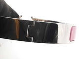 Hermès Clic H Silver-tone & Rose Azalee Enamel Bangle Bracelet 7 Inch Fw0626lxzdu