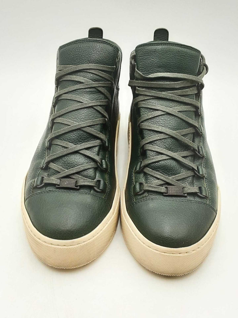 Balenciaga Arena High Top Cark Green Leather Sneakers Size 43
