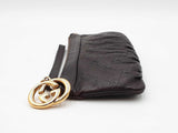 Gucci Britt Wristlet In Dark Brown Guccissima Embossed Leather Fw0826lexdu