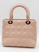 Christian Dior Lady Dior Pink Lambskin Cannage Top Handle Bag Eb0126exzdu