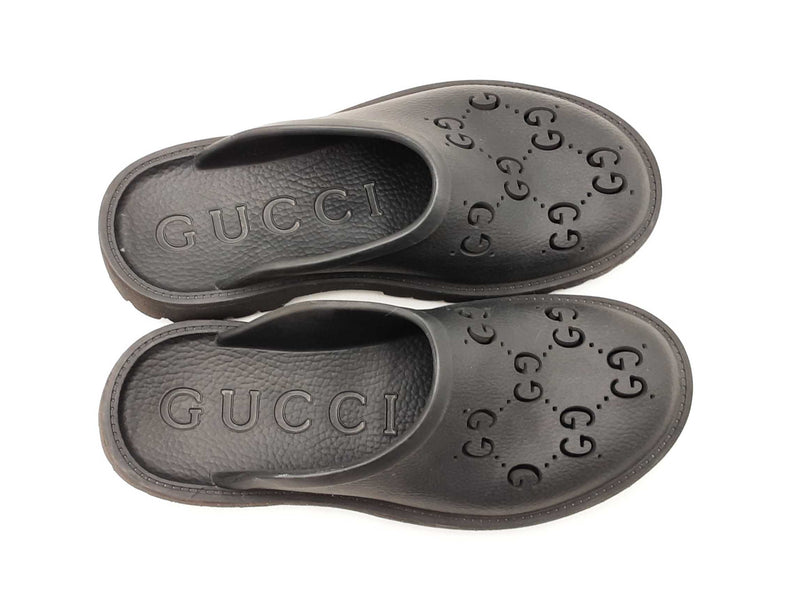 Gucci Perforated Gg Black Rubber Slip-on Sandals Size Us 7 Men's Fw1125lzxdu