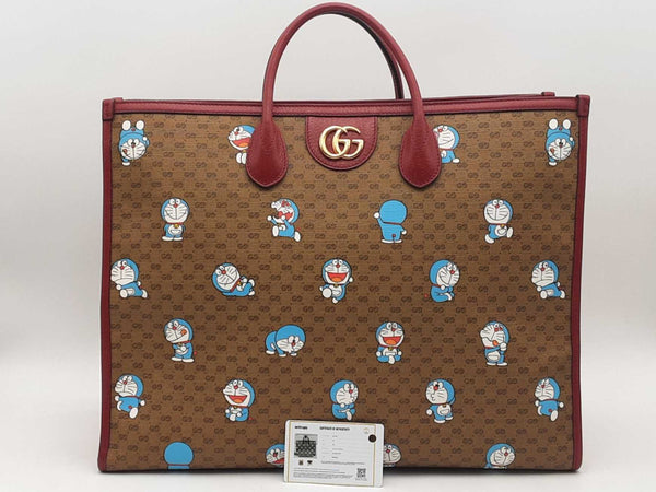 Gucci Gg Supreme Doraemon Tote Bag Brown Aa0825pxzsa