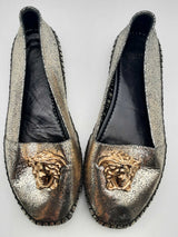 Versace Medusa Gold Metallic Leather Espadrilles Size Eu 36 Eb1124exsa