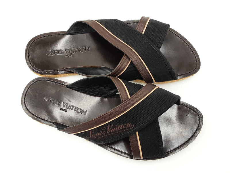 Louis Vuitton Canvas & Leather Espadrilles Slide Sandals Size 7 Men's Fw0725crdu