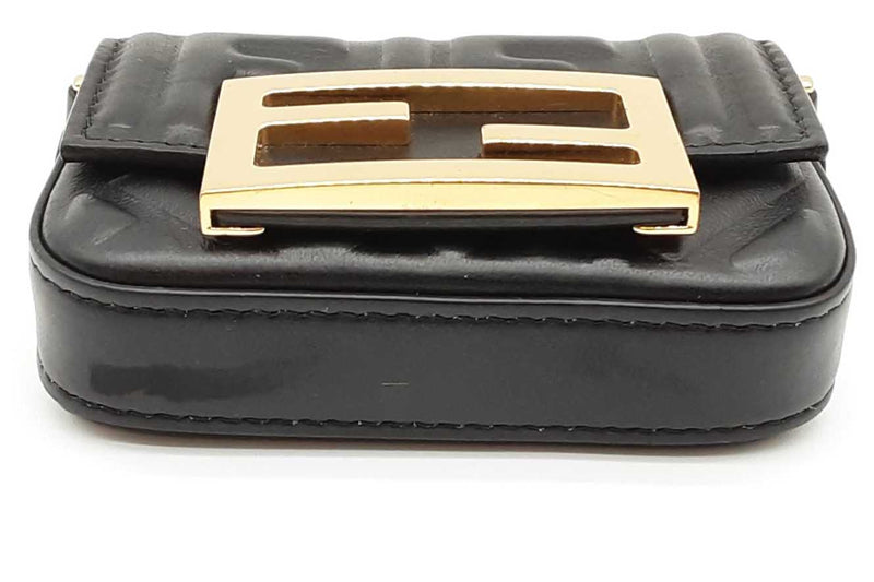 Fendi Ff Embossed Black Leather Nano Baguette Charm Bag Eb1125wxzde