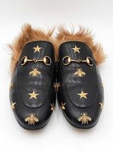 Gucci Princetown Embroidered Slippers In Black Leather Size Eu 41 Fw1225lrxdu