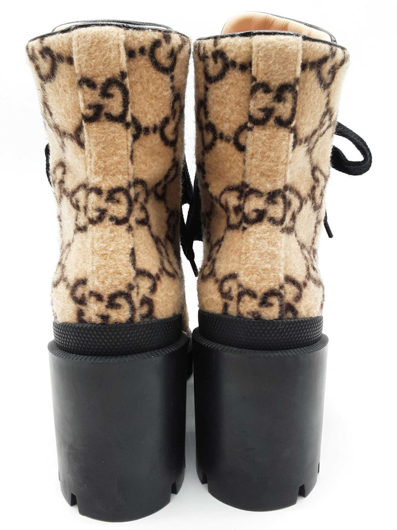 Gucci 583349 Gg Beige Wool Lace Up Ankle Boots Size Gucci 39.5 W Do0325orxde