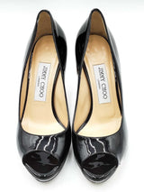 Jimmy Choo Black Patent Leather Peep Toe Heels Size 35.5 Eb0824sxdu